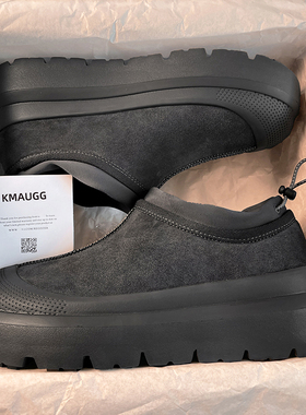 官方正品炭灰色塔斯曼雪地靴男女款冬季羊皮毛一体加绒保暖棉鞋子