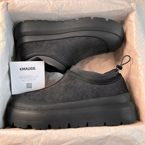 官方正品炭灰色塔斯曼雪地靴男女款冬季羊皮毛一体加绒保暖棉鞋子