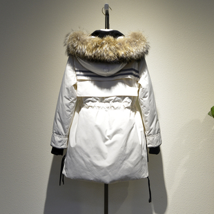 中长款连帽羽绒服户外冬季加厚保暖防风派克服工装大鹅外套修身