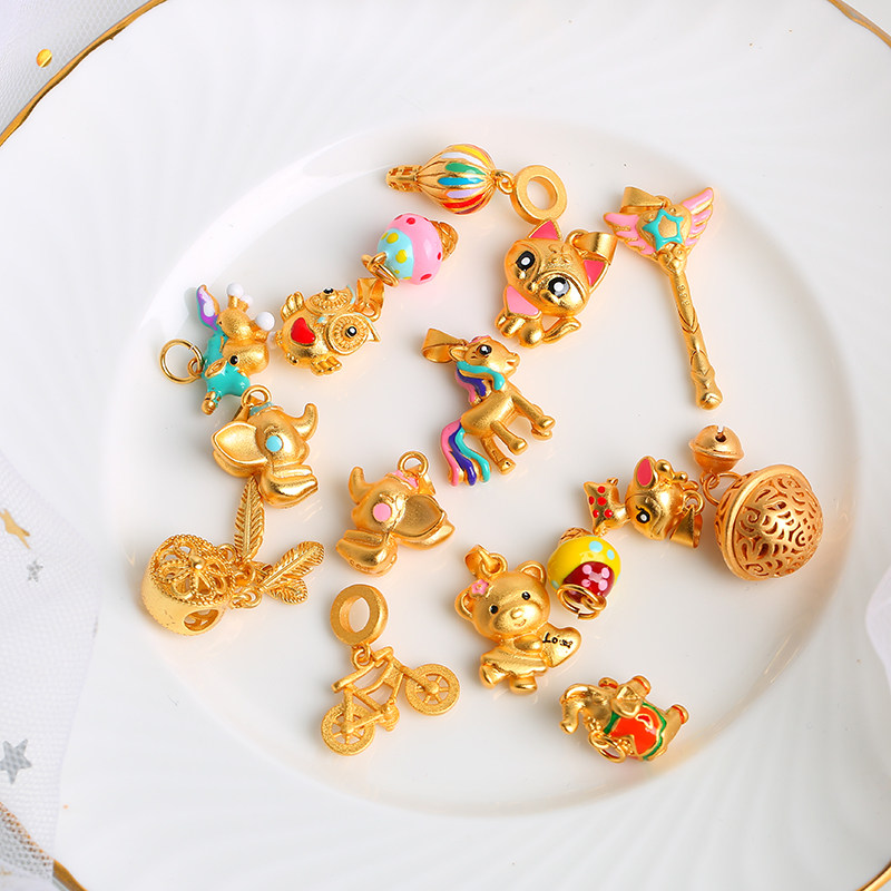 铜胚镀金沙金保色卡通小马铃铛彩色小狐狸吊坠diy手链项链饰配件