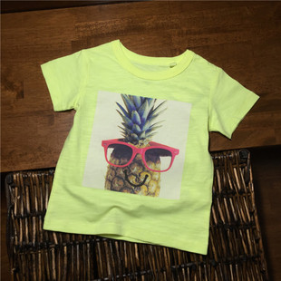 宝宝短袖T恤男宝半袖上衣男童圆领衫菠萝t儿童短t夏季荧光黄绿T恤