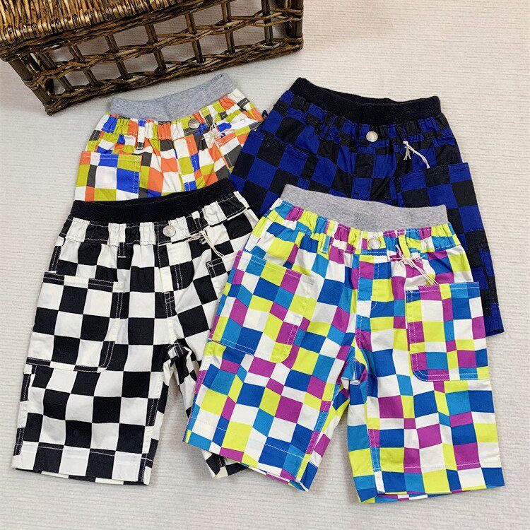 外贸原单日系男女童中裤格子短裤
