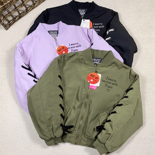 外贸原单出口日单PINK LATT*粉红拿铁中大女童棉服飞行员夹克成人