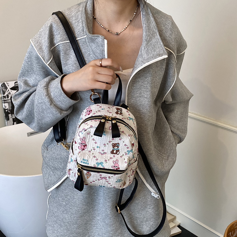 韩版少女心童趣印花双肩包女生褶皱感卡通小书包可爱迷你旅行背包