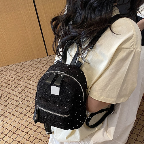 韩系高颜值玫瑰花布艺双肩包女生精致迷你单肩包外出超火的小背包