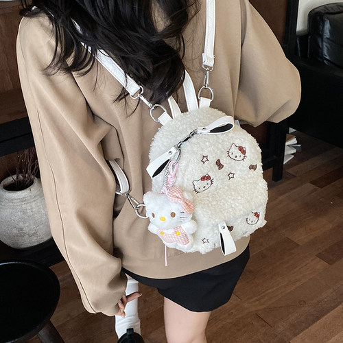 ZBBV可爱卡通毛绒双肩包女百搭迷你小背包秋冬季小书包