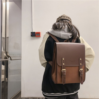 双肩包女2025新款时尚洋气日系包盖式背包韩版简约学生书包磨砂包