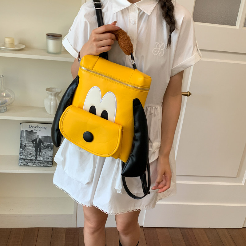 韩版卡通黄色狗狗双肩包小众设计感超萌女童书包女生可爱旅游背包
