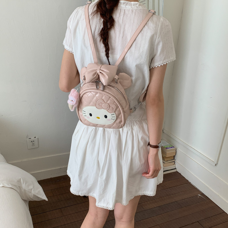 日系卡通猫咪双肩包女可爱少女粉色蝴蝶结手提包外出旅行迷你背包