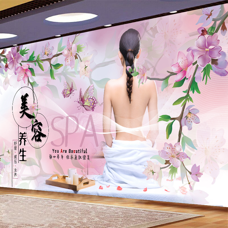 美容养生馆SPA 按摩艾灸推拿瑜伽足疗头疗背景墙画墙贴壁画装饰画