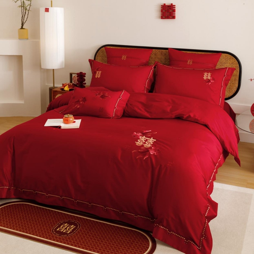 结婚浪漫中式锦鲤刺绣全棉四件套