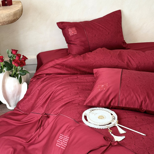 浪漫玫瑰提花100S全棉结婚四件套