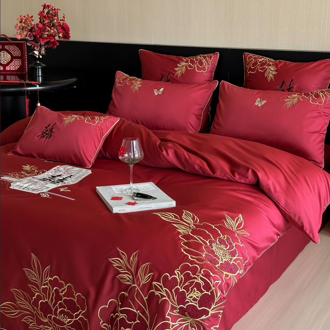 100支长绒棉全棉婚庆四件套