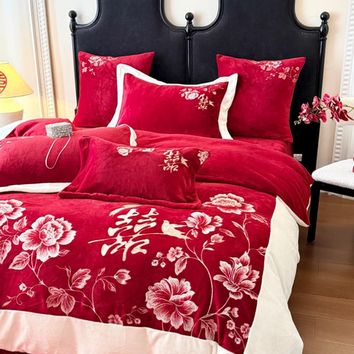 加厚保暖婚庆牛奶绒结婚四件套