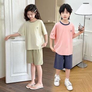 套装 短裤 中大童宽松睡衣空调服 男女童短袖 儿童纯棉家居服2025夏季