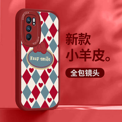 菱格蝴蝶结爱心适用OPPOReno6手机壳0pp0Reno5保护套Pro+女款Reno5k新款4创意2个性3se新款por十卡通小众网红