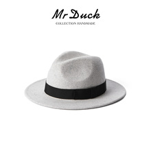mrduck经典fedora手工礼帽男女 澳洲超细混色全羊毛毡帽秋冬帽子