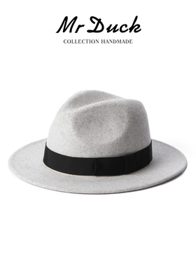 mrduck经典fedora手工礼帽男女 澳洲超细混色全羊毛毡帽秋冬帽子