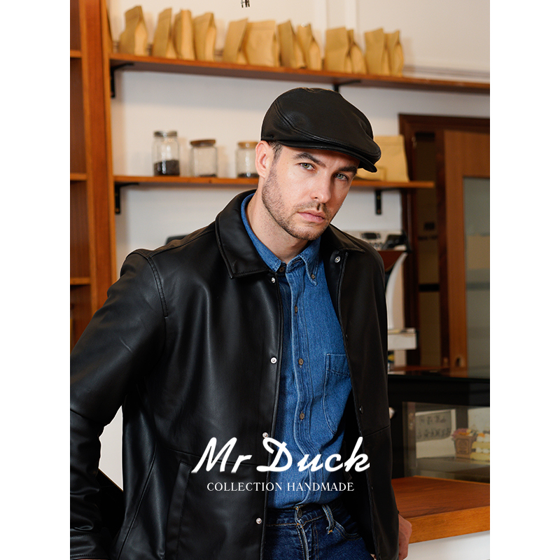 mrduck手工制鹿纹山羊皮鸭舌帽男