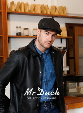 mrduck手工制鹿纹小山羊皮鸭舌帽 CHAO柔软手感真皮前进帽男秋冬