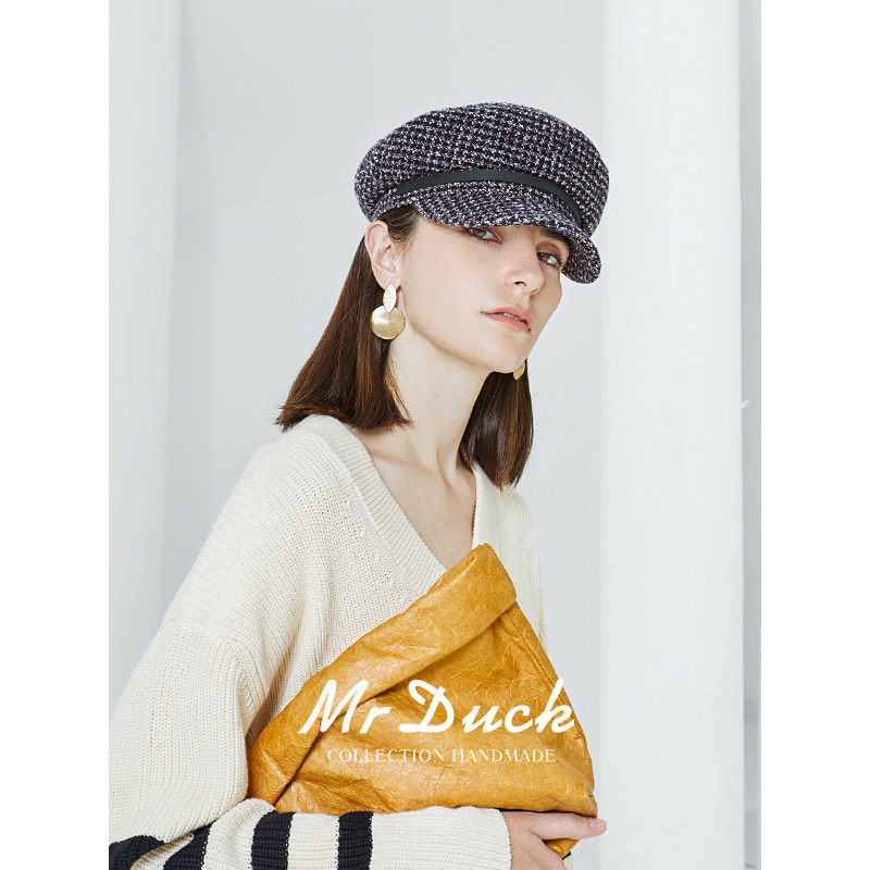 【7折孤品清仓】mrduck英国细格子粗花呢报童帽 英伦平顶鸭舌帽女