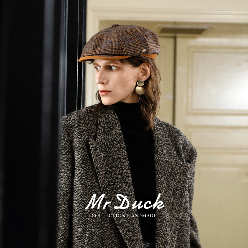 mrduck英国100%羔羊毛报童帽女