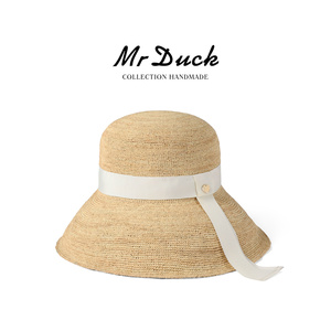 mrduck罕见 进口te细1分4级拉菲草帽女 海边度假遮阳防晒渔夫帽子
