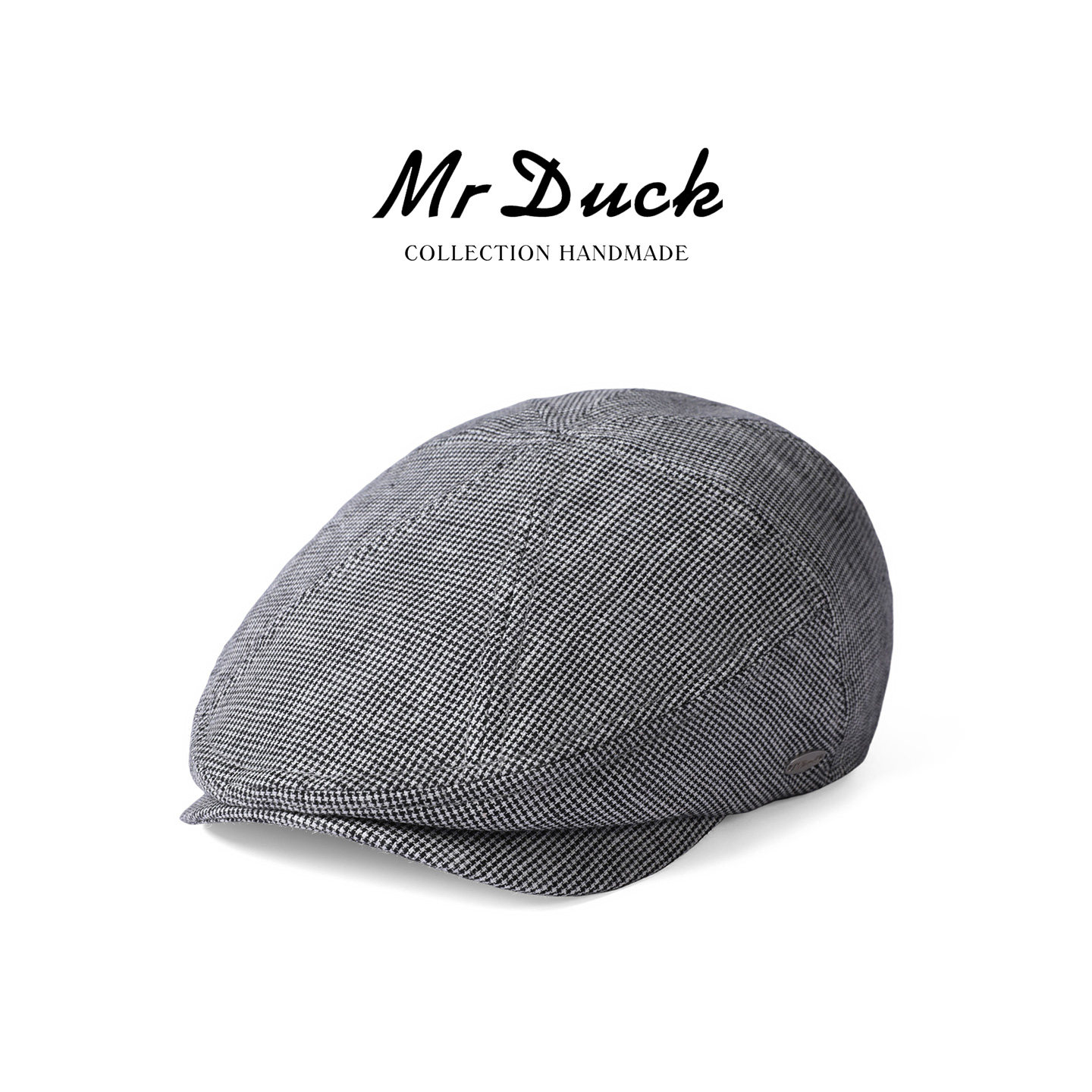 mrduck新品 透气100%亚麻鸭舌帽ins潮牌男女帽子新款千鸟格贝雷帽