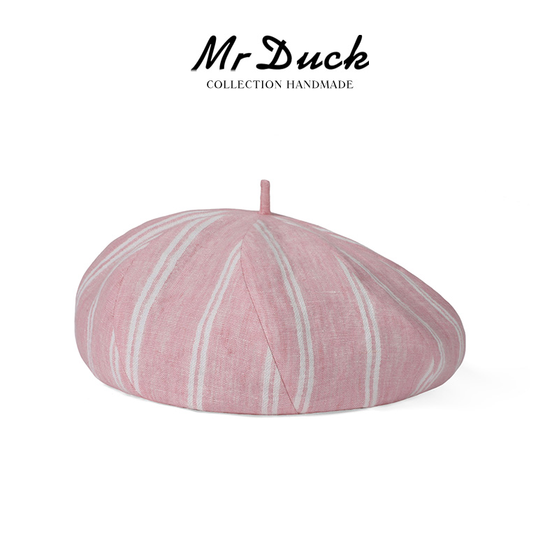 mrduck奢品时髦减龄条纹贝雷帽
