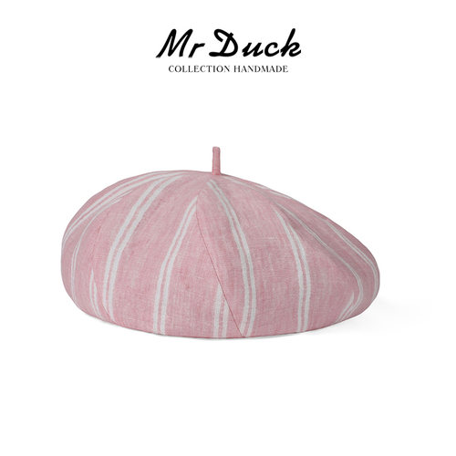 mrduck奢品时髦减龄条纹贝雷帽