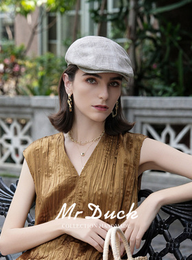 mrduck罗曼尼 高定意大利Angelico限量亚麻鸭舌帽女 今年流行帽子
