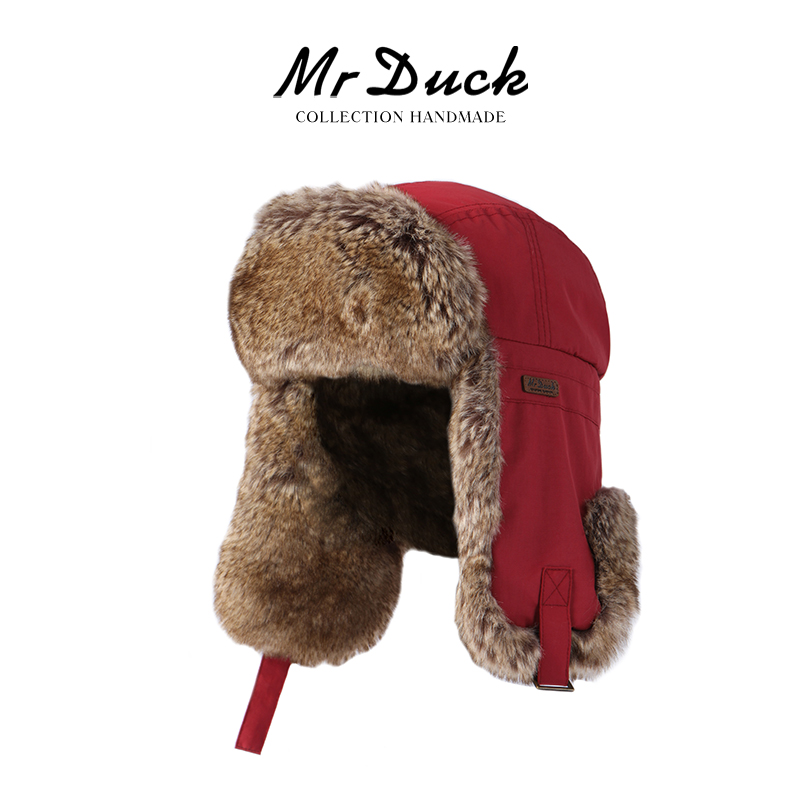 mrduck加厚毛绒防寒护耳雷锋帽女