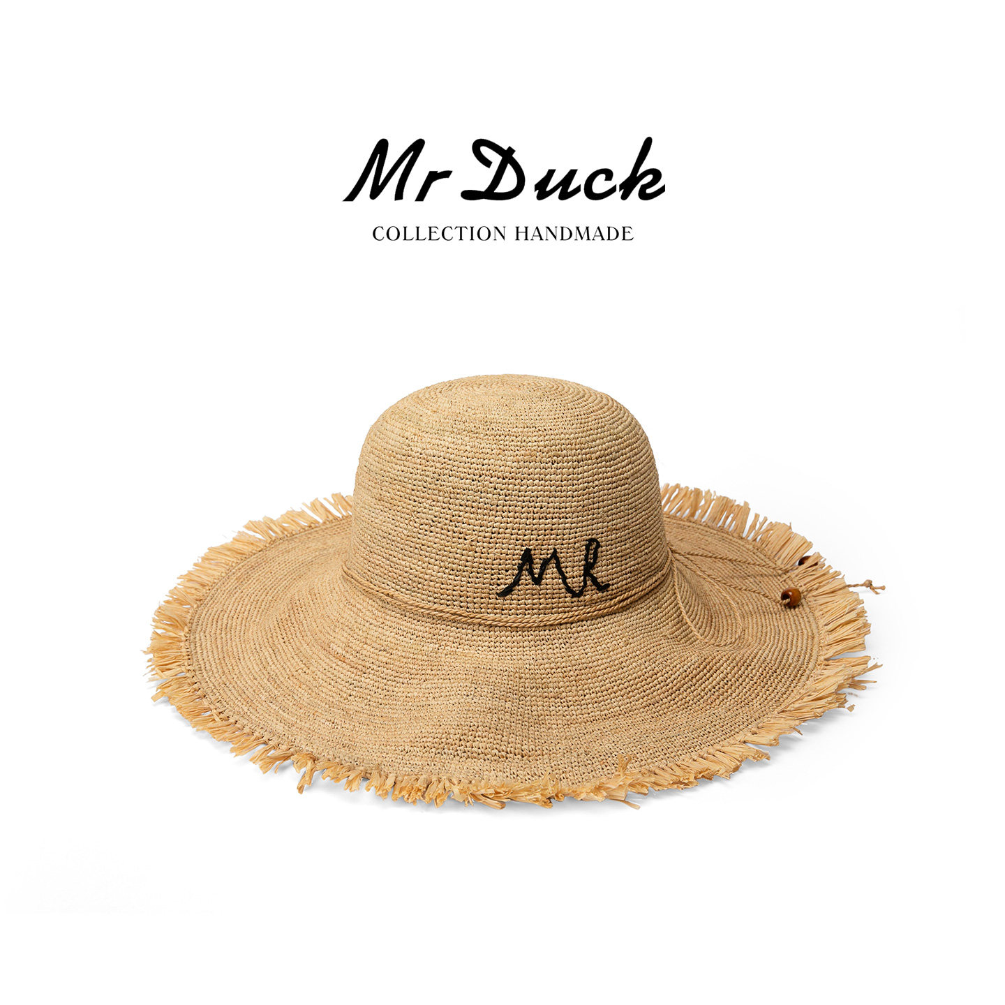 mrduck海岛纪 手工流苏拉菲草帽大檐海边沙滩度假防晒帽女原草色