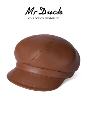 mrduck华尔兹 法式松弛感头层小绵羊皮报童帽女 高阶质感穿搭帽子