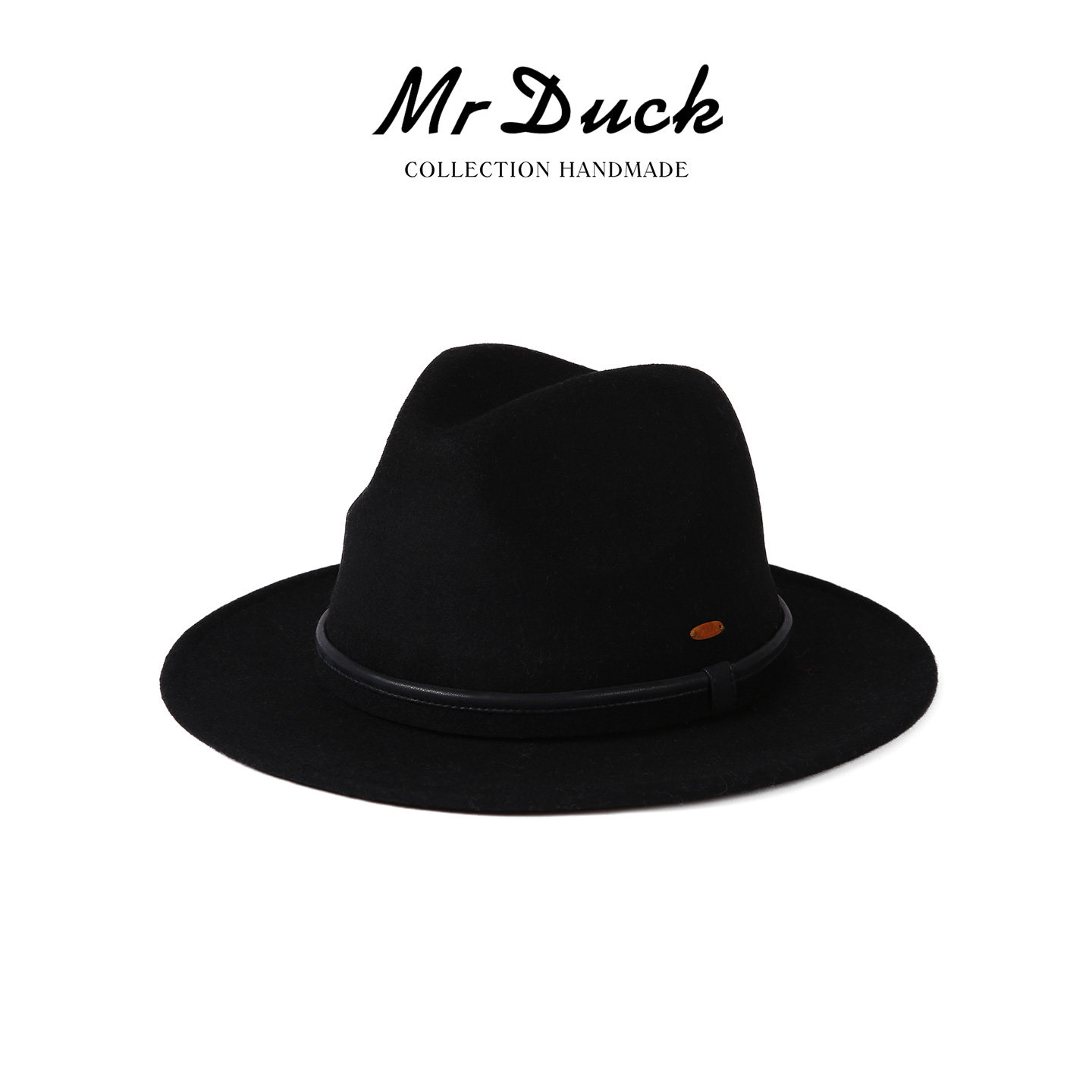 mrduck手工制超细羊毛黑色礼帽男绅士爵士帽 宽檐毡帽中老年帽子