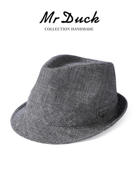 mrduck100%亚麻帽子男女户外出游透气草帽春秋季英伦卷边小礼帽夏