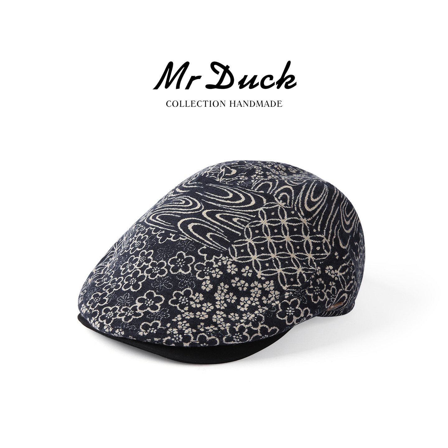 mrduck老钱风 时尚染蓝老花拼接鸭舌帽女四季款 手工前进帽小头围