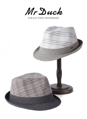 mrduck今年流行拼色休闲爵士帽 亚麻小礼帽男女 大小头围春秋帽子