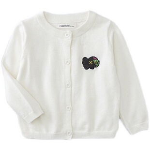 韩版童装男童白色针织衫卡通芝麻街女童薄开衫红纯棉毛衣外套亲子