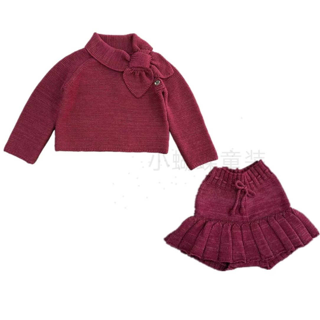 韩国ins童装2026女童红色时髦新年套装婴儿纯棉桃心领毛衣短裙厚