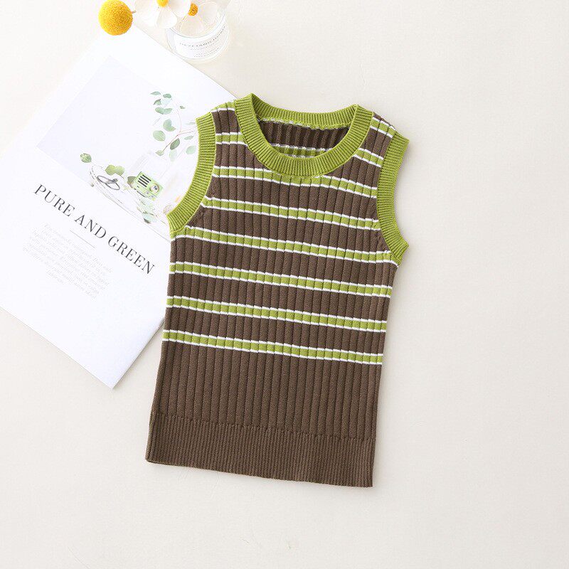 韩国ins夏男童条纹婴儿洋气无袖纯棉线马甲针织衫薄款背心空调衫