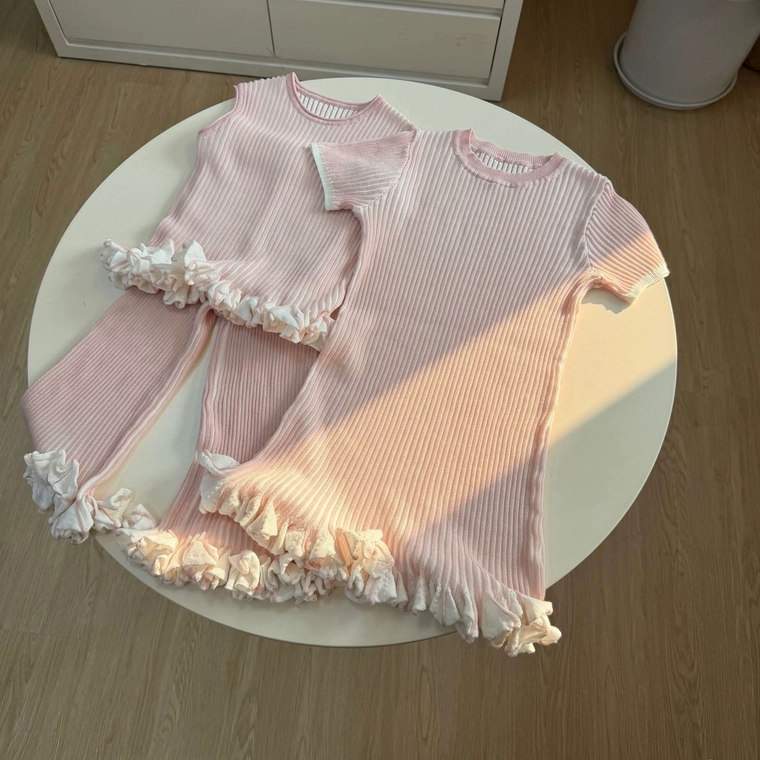 女童夏季连衣裙进口机花瓣工艺短袖连衣裙条纹裙子