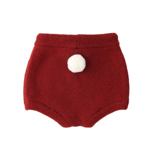 韩国ins童装宝宝可爱兔尾巴红色针织短裤毛线圣诞婴儿面包裤过年