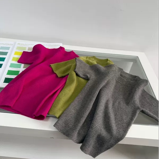 韩国ins2025新款女童夏秋纯色亚麻棉圆领薄款短袖针织衫修身打底