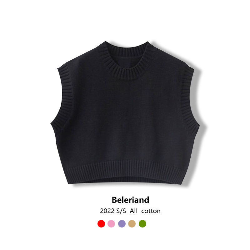 韩版ins男女小中大童2025新款圆领毛线马甲黑色女混搭风背心亲子
