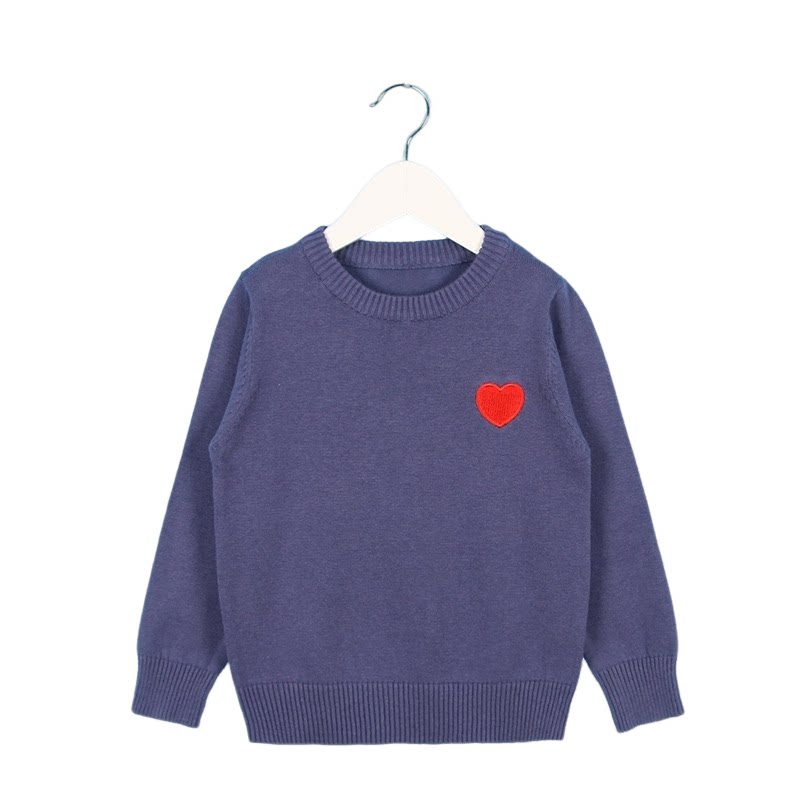 韩版童装男童婴儿圆领套头薄款毛衣爱心刺绣黑色宝宝纯棉打底线衫
