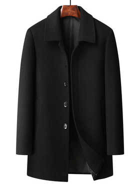 男士秋冬羊毛大衣外套翻领商务休闲纽扣毛呢大衣外套爸爸冬装外套