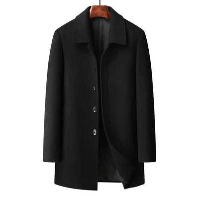单排扣男士中长羊毛外套羊毛