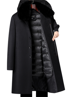 中老年长款男士加厚冬装外套内胆可拆卸羊毛大衣爸爸冬装外套