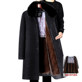 中老年长款 雪尼尔大衣外套内胆可拆卸加绒加厚冬装 外套爸爸大衣男